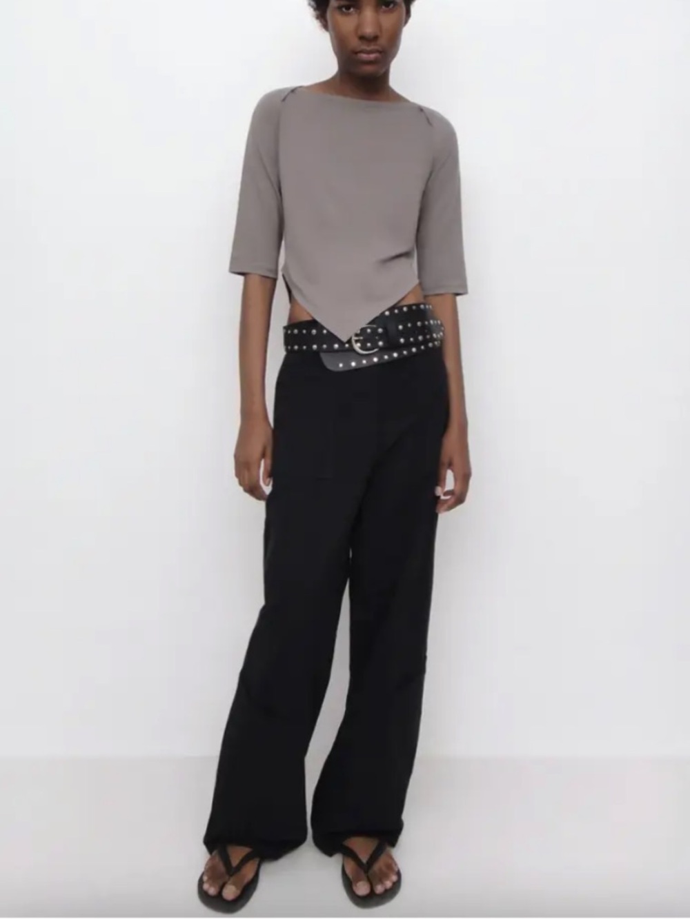 Gimaguas Wide Leg Pants in Black with Taupe Top